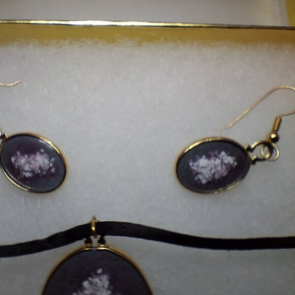 925 Encased Enamel Floral Earrings & Necklace Set by RAMA Enamels of Vermont - Picture 6 of 9